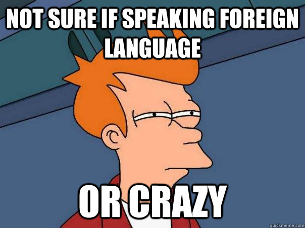 not sure if speaking foreign language or crazy - Futurama Fry