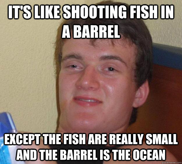 its like shooting fish in a barrel except the fish are real - 10 Guy