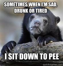 sometimes when im sad drunk or tired i sit down to pee - Confession bear
