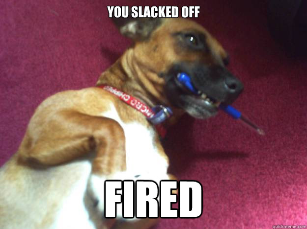 you slacked off fired - Asshole boss dog