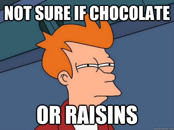 not sure if chocolate or raisins - Futurama Fry