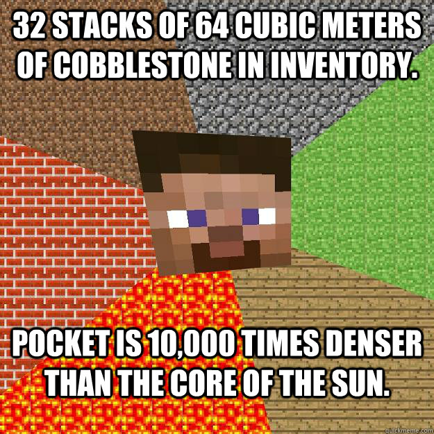 32 stacks of 64 cubic meters of cobblestone in inventory po - Minecraft