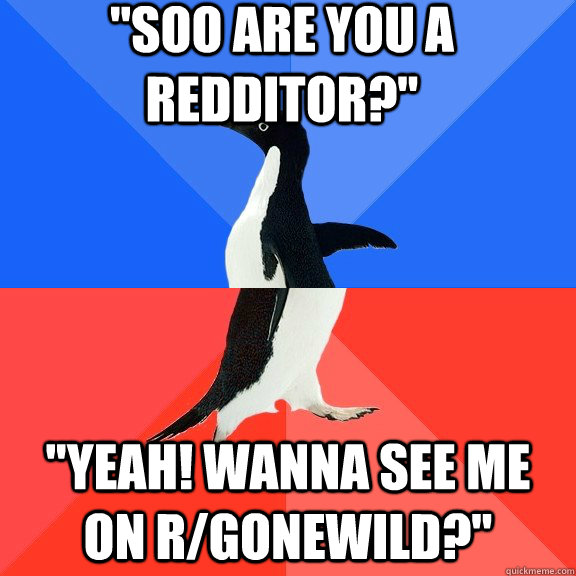 soo are you a redditor yeah wanna see me on rgonewild - Socially Awkward Awesome Penguin