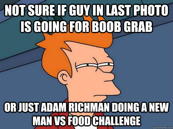 not sure if guy in last photo is going for boob grab or just - Futurama Fry