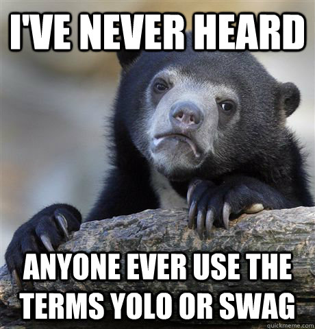 ive never heard anyone ever use the terms yolo or swag - Confession Bear
