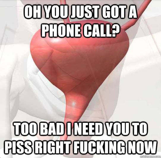 oh you just got a phone call too bad i need you to piss rig - Scumbag Bladder