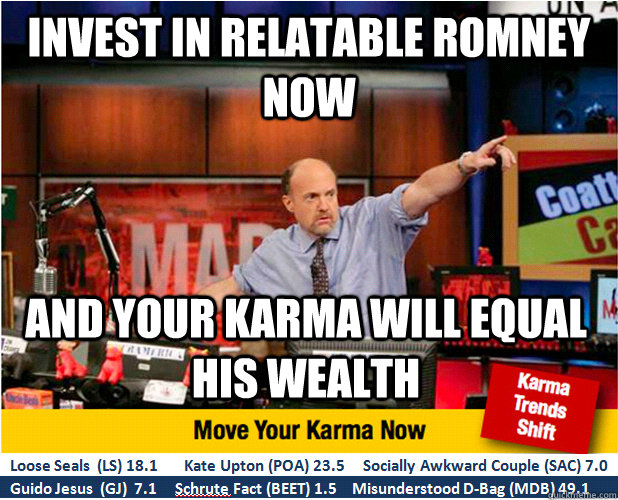 invest in relatable romney now and your karma will equal his - Jim Kramer with updated ticker