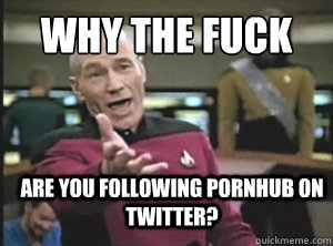 why the fuck are you following pornhub on twitter - Annoyed Picard