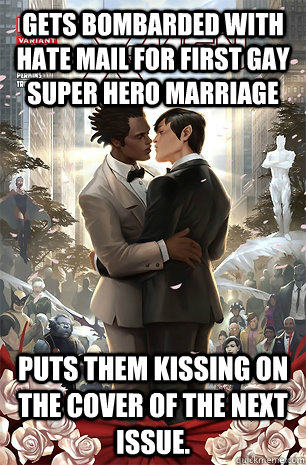 gets bombarded with hate mail for first gay super hero marri -