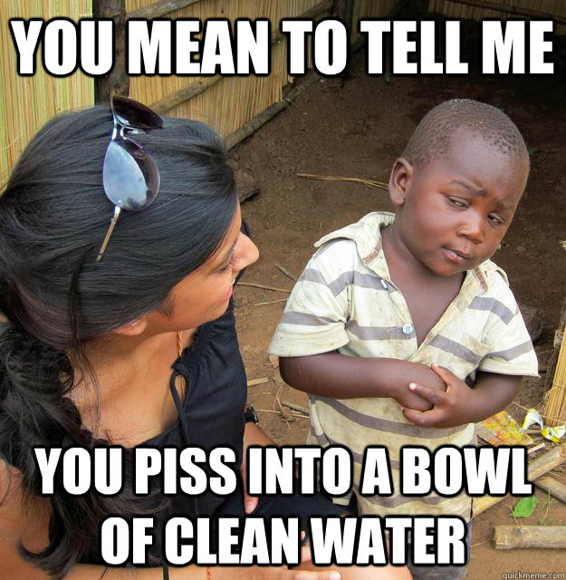 you mean to tell me you piss into a bowl of clean water - Skeptical Third World Child