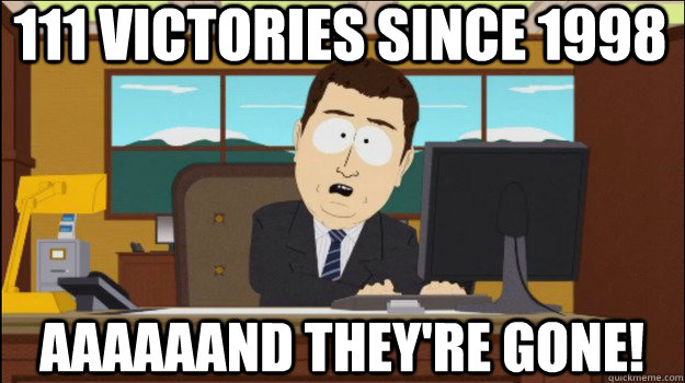 111 victories since 1998 aaaaaand theyre gone - Annnd Its gone