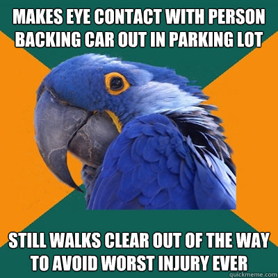 makes eye contact with person backing car out in parking lot - Paranoid Parrot