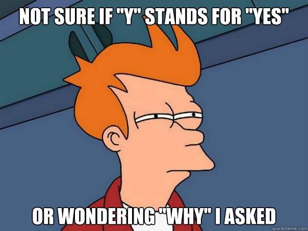 not sure if y stands for yes or wondering why i asked - Futurama Fry