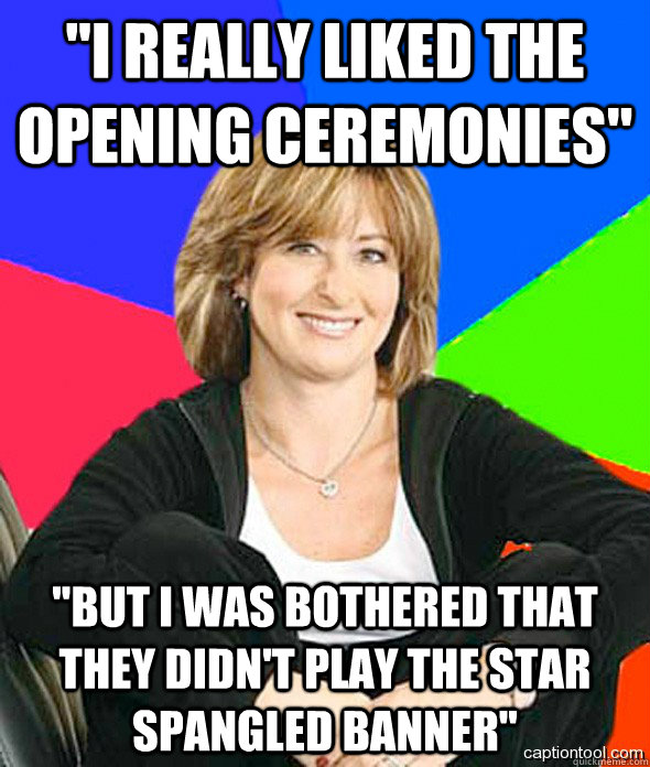 i really liked the opening ceremonies but i was bothered - sheltered suburban mom