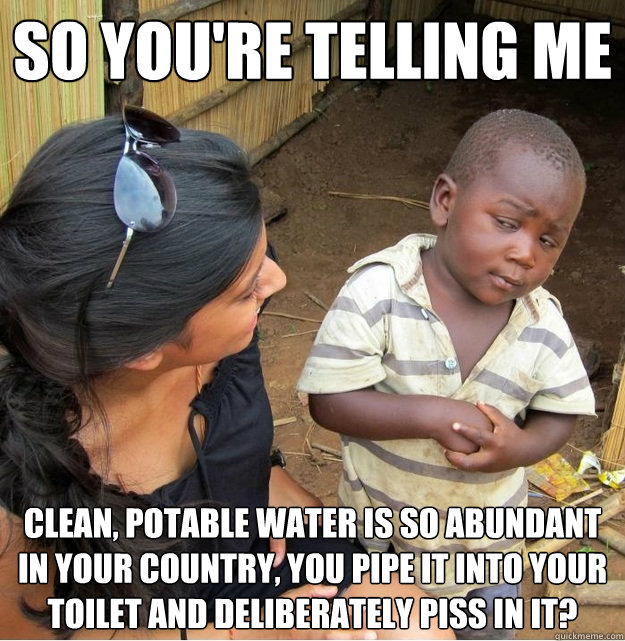 so youre telling me clean potable water is so abundant in - Skeptical Third World Kid