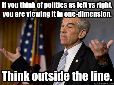 if you think of politics as left vs right you are viewing i - ron paul nobody else