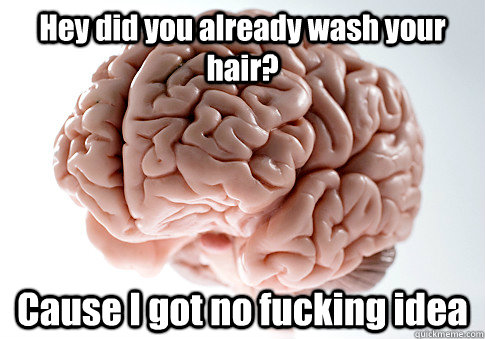 hey did you already wash your hair cause i got no fucking i - Scumbag Brain