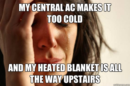 my central ac makes it too cold and my heated blanket is all - First World Problems