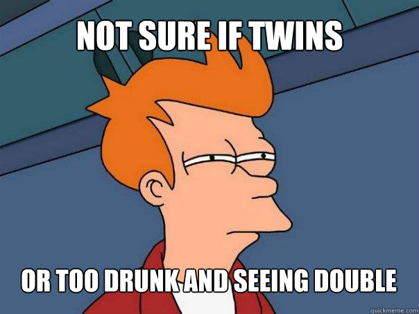 not sure if twins or too drunk and seeing double - Futurama Fry