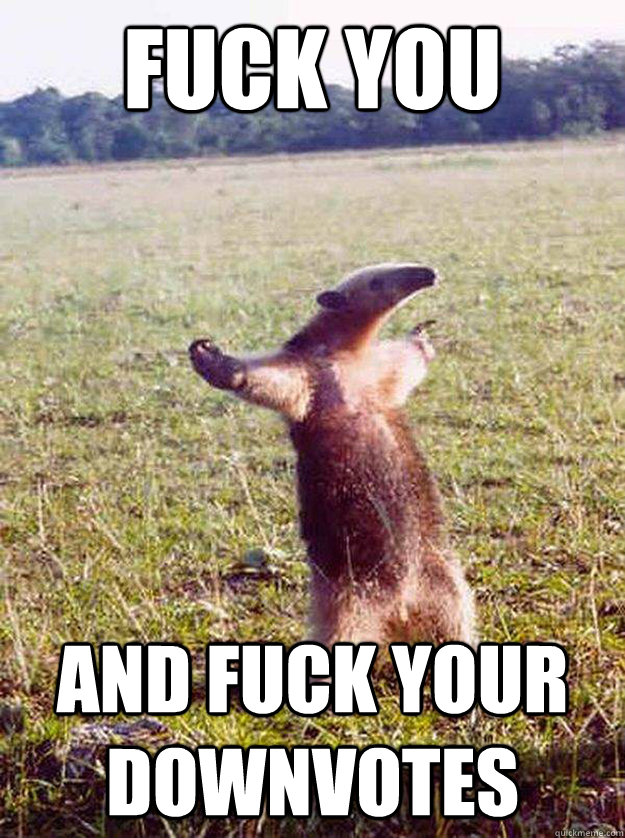 fuck you and fuck your downvotes - anteater bro