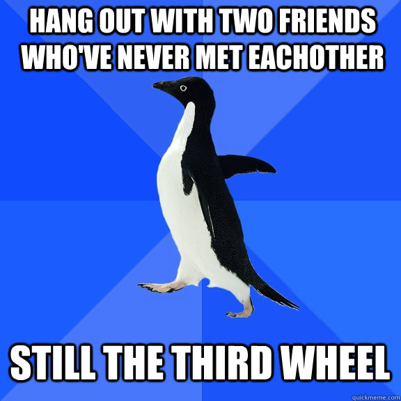 hang out with two friends whove never met eachother still t - Socially Awkward Penguin