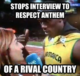 stops interview to respect anthem of a rival country - Good Guy Usain Bolt