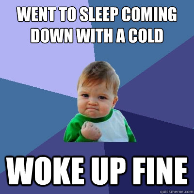 went to sleep coming down with a cold woke up fine - Success Kid