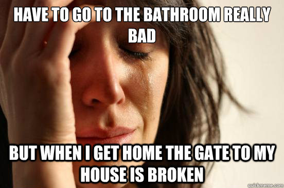 have to go to the bathroom really bad but when i get home th - First World Problems