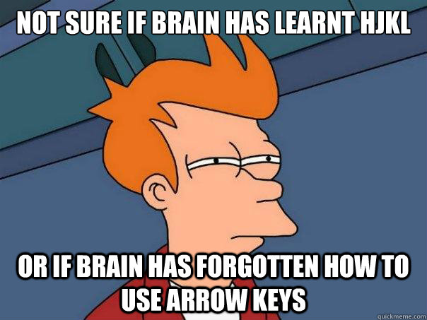 not sure if brain has learnt hjkl or if brain has forgotten - Futurama Fry