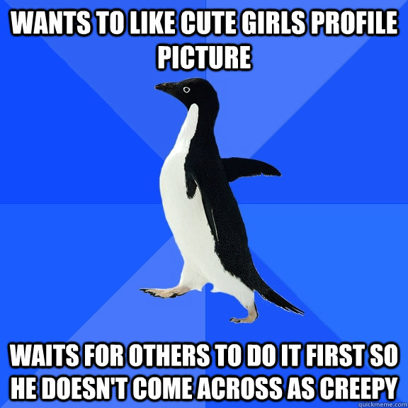 wants to like cute girls profile picture waits for others to - Socially Awkward Penguin