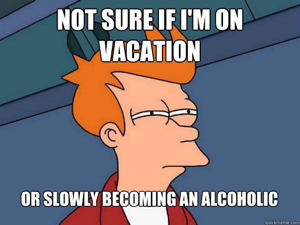 not sure if im on vacation or slowly becoming an alcoholic - Futurama Fry
