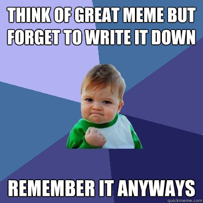 think of great meme but forget to write it down remember it - Success Kid