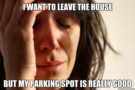 i want to leave the house but my parking spot is really good - First World Problems