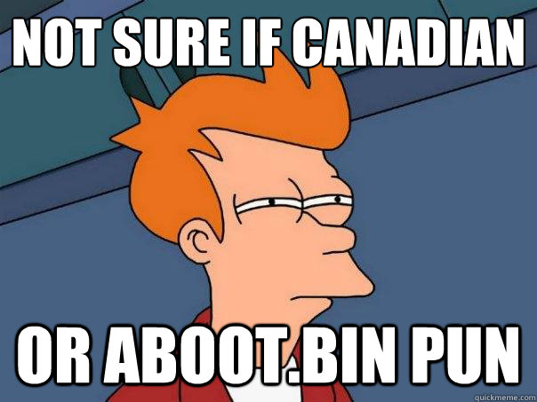 not sure if canadian or abootbin pun - Futurama Fry