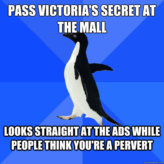 pass victorias secret at the mall looks straight at the ads - Socially Awkward Penguin