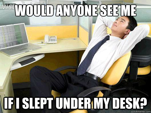 would anyone see me if i slept under my desk - Office Thoughts