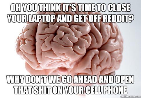Oh you think its time to close your laptop and get off Reddi - Scumbag Brain