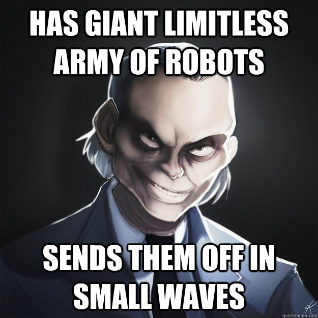 has giant limitless army of robots sends them off in small w -