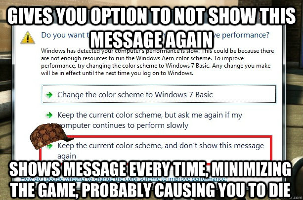 gives you option to not show this message again shows messag -