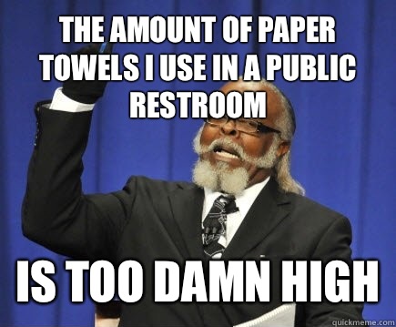 The amount of paper towels i use in a public restroom is too - Too Damn High