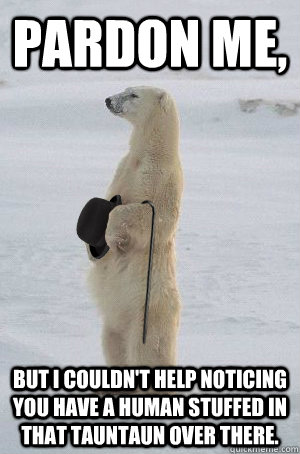 pardon me but i couldnt help noticing you have a human stu - Trickster Gentleman Polarbear