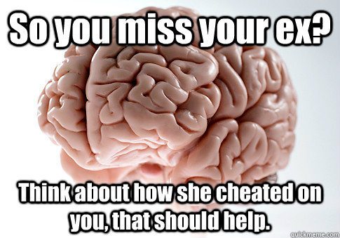 so you miss your ex think about how she cheated on you tha - Scumbag Brain