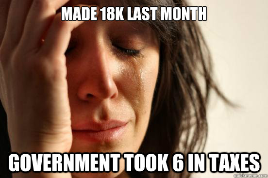 made 18k last month government took 6 in taxes - First World Problems