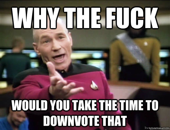 why the fuck would you take the time to downvote that - Annoyed Picard HD