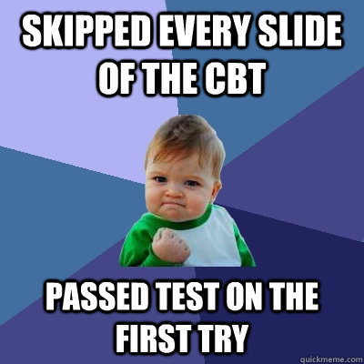 skipped every slide of the cbt passed test on the first try - Success Kid