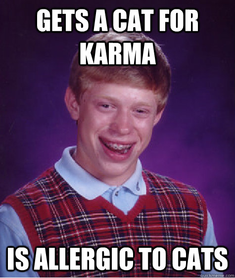 gets a cat for karma is allergic to cats - Bad Luck Brian