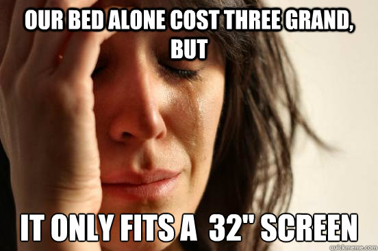 our bed alone cost three grand but it only fits a 32 scre - First World Problems