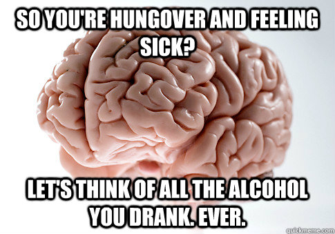 so youre hungover and feeling sick lets think of all the - Scumbag Brain