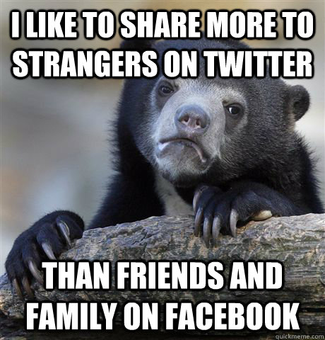 i like to share more to strangers on twitter than friends an - Confession Bear