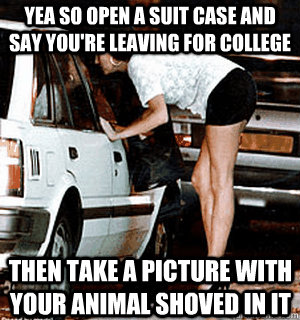 yea so open a suit case and say youre leaving for college t - Karma Whore
